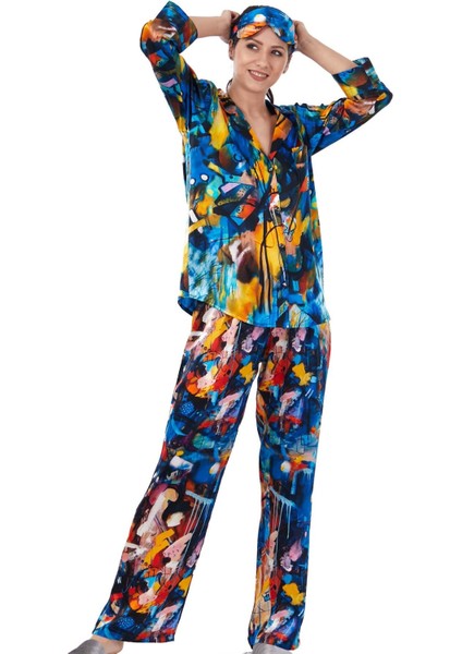 İpek Gömlek Pantolon-Pijama Takımı Abstract Desen 10 Nomads Felt