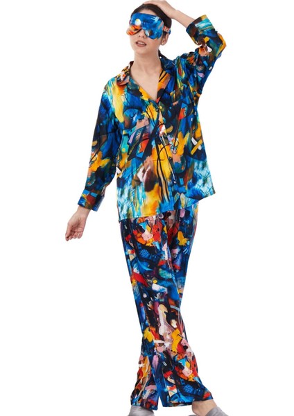 İpek Gömlek Pantolon-Pijama Takımı Abstract Desen 10 Nomads Felt