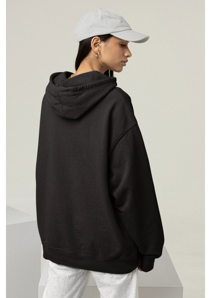 Oversize Never Stop Yazılı Hoodie