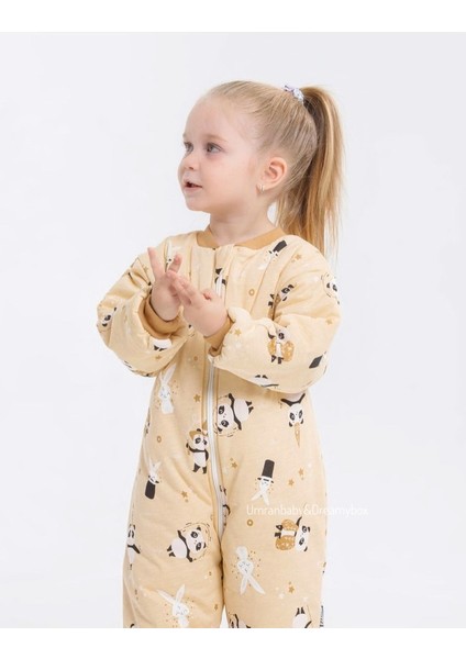 Unisex Kız Erkek Bebek Çocuk Uyku Tulumu 1-6 Yaş Bej Renk Desenli 2.5 Tog Terletmez %100 Pamuk indirimleri