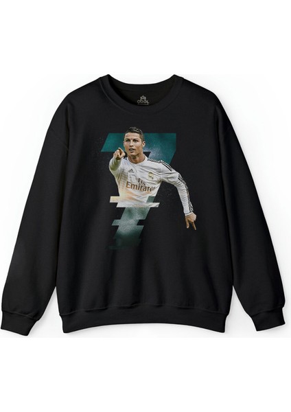Siyah Baskılı Cristiano Ronaldo Real Madrid Gol Kralı Baskılı Sweatshirt