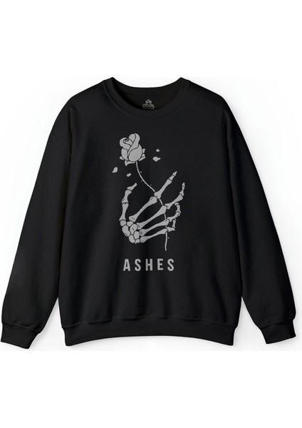 Kuru Kafa Skull Skeleton Ashes Aşk Gül Baskılı Sweatshirt