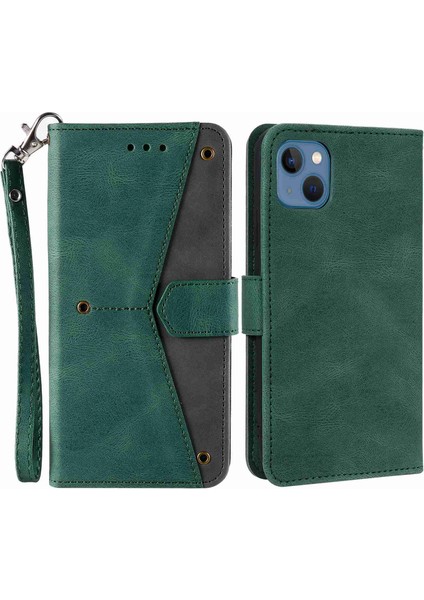 Iphone 14 Için Plus Plicing Dikişli Cilt Touch Folio Flip Case Stand Pu Deri Bırak-Kötü Cep Telefonu Kapak Yeşil (Yurt Dışından)