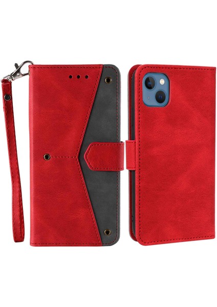 Iphone 14 Için Plus Plicing Dikişli Cilt Touch Folio Flip Case Stand Pu Deri Derili Damla Geçirmez Cep Telefonu Kapak-Kırmızı (Yurt Dışından)