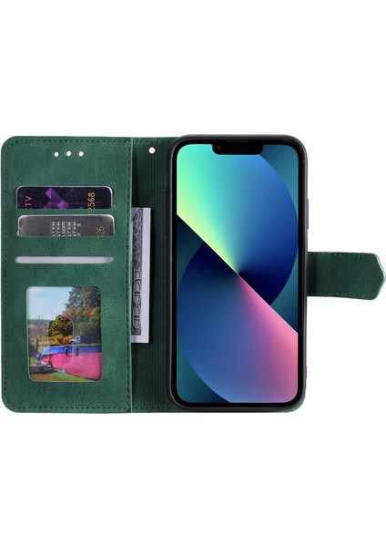Iphone 14 Için Plus Plicing Dikişli Cilt Touch Folio Flip Case Stand Pu Deri Bırak-Kötü Cep Telefonu Kapak Yeşil (Yurt Dışından)