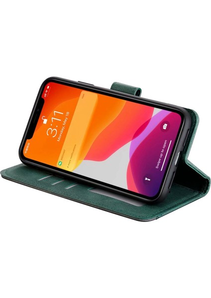 Iphone 14 Için Plus Plicing Dikişli Cilt Touch Folio Flip Case Stand Pu Deri Bırak-Kötü Cep Telefonu Kapak Yeşil (Yurt Dışından)