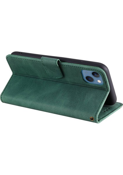 Iphone 14 Için Plus Plicing Dikişli Cilt Touch Folio Flip Case Stand Pu Deri Bırak-Kötü Cep Telefonu Kapak Yeşil (Yurt Dışından)