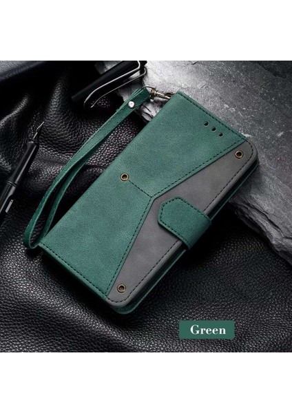 Iphone 14 Için Plus Plicing Dikişli Cilt Touch Folio Flip Case Stand Pu Deri Bırak-Kötü Cep Telefonu Kapak Yeşil (Yurt Dışından)