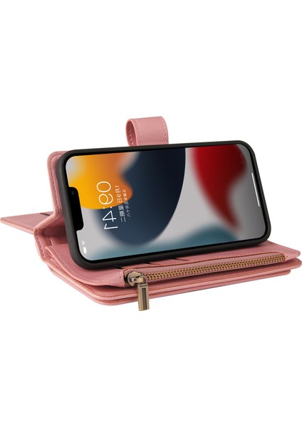 Iphone 14 Için 6.7 Inç Pu Deri Çoklu Kart Yuvası Kılıf Zipper Cep Cüzdan Stand Cilt Touch Telefon Kapak Pembe (Yurt Dışından) modelleri