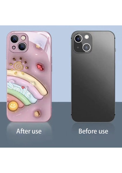 Iphone 14 Için Smile Face Yüz Gökkuşağı Desenli Telefon Kılıfı Temperlenmiş Cam+Tpu Anti-Drop Kapak-Beyaz (Yurt Dışından)