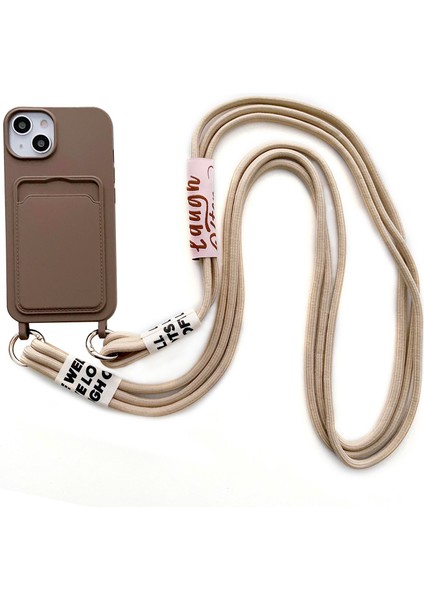 Iphone 14 Plus Kart Yuvası Için Telefon Kasası Anti-Çizik Sıvı Silikon Koruyucu Telefon Kapağı Asılı Kayış Coffee (Yurt Dışından)