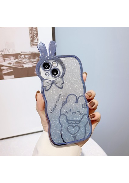 Tavşan Tasarımı Tpu Kılıfı Iphone 14 Plus Anti-Drop Elektraplatma Telefon Kapağı Gradyan Pırıltılı Koruyucu Koruyucu Kılıf Baby Mavi (Yurt Dışından)