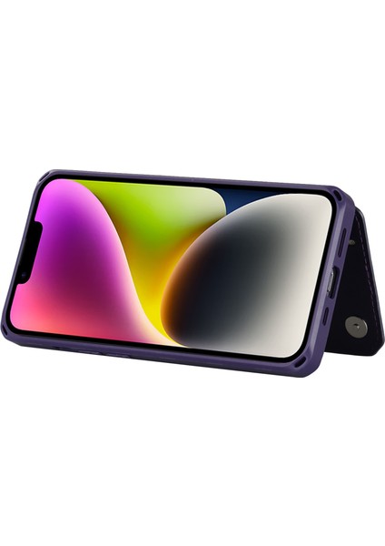 Iphone 14 Için Plus Kart Yuvaları Tasarımı Kickstand Pu Deri Kaplamalı Tpu Telefon Kılıfı Strap-Dark Purple ile Çarpışma Karşıtı Cüzdan Kapağı (Yurt Dışından) modelleri