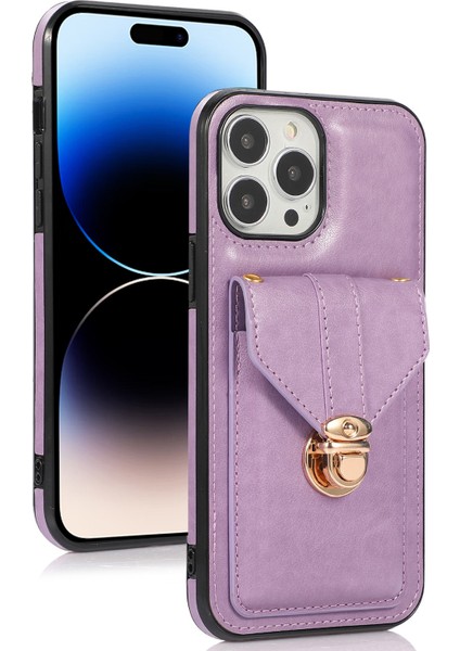 Iphone 14 Pro Max Için 6.7 Inç Için Telefon Pomalı Omuz Çantası Çizik Anti-Çizik Pu Deri+Tpu Kickstand Telefon Vaka-Mor (Yurt Dışından)