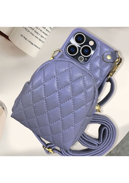 Iphone 14 Pro Max Için Maksimum Rhombus Desenli Cep Telefonu Çantası Crossbody Pu Pu Deri Kaplamalı Pc Kart Tutucu Fermuar Kapağı Omuz Kayış-Doğru (Yurt Dışından)