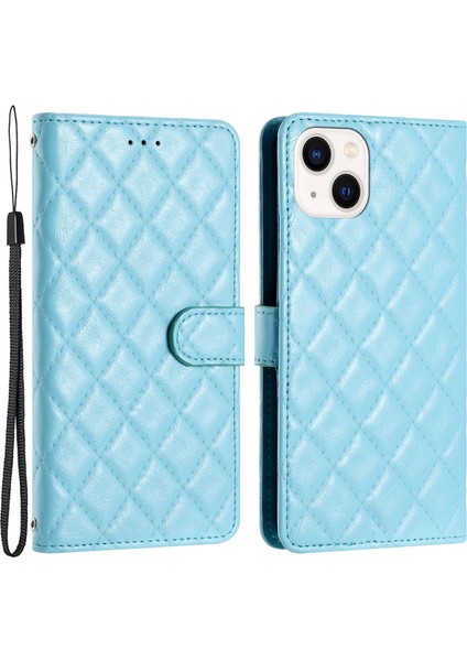 Iphone 14 Için Telefon Kapağı Tpu+Pu Deri Cüzdan Kabuk Flip Stant Dikiş Hattı Eşkenar Doku Telefon Case-Sky Mavi (Yurt Dışından)
