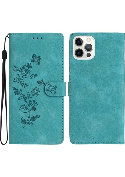 Iphone 14 Pro Max Çiçek Tahsil Telefon Kapağı Pu Deri Cüzdan Stand Kılıf Sky Blue (Yurt Dışından)