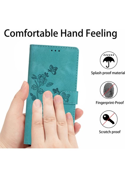 Iphone 14 Pro Max Çiçek Tahsil Telefon Kapağı Pu Deri Cüzdan Stand Kılıf Sky Blue (Yurt Dışından)