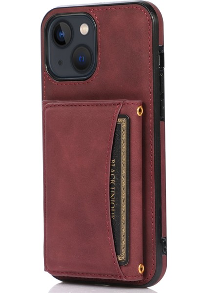 Iphone 14 Için Deri Kaplı Tpu Telefon Kabuğu Katlanabilir Cüzdan Özelliği Cep Telefonu Kapak-Wine Kırmızısı (Yurt Dışından)