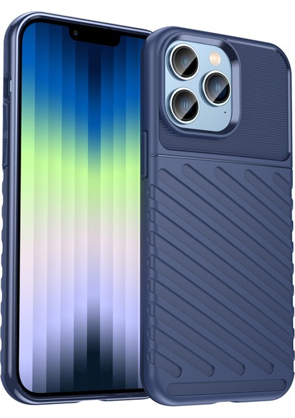 Iphone 14 Pro Max Için Max 6.7 Inç Thunder Serisi Kalınlaştırılmış Tpu Iyi Korumalı Telefon Kasası Dükme Dokusu Anti-Çizelge Arka Kapak Mavisi (Yurt Dışından)