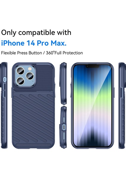 Iphone 14 Pro Max Için Max 6.7 Inç Thunder Serisi Kalınlaştırılmış Tpu Iyi Korumalı Telefon Kasası Dükme Dokusu Anti-Çizelge Arka Kapak Mavisi (Yurt Dışından)