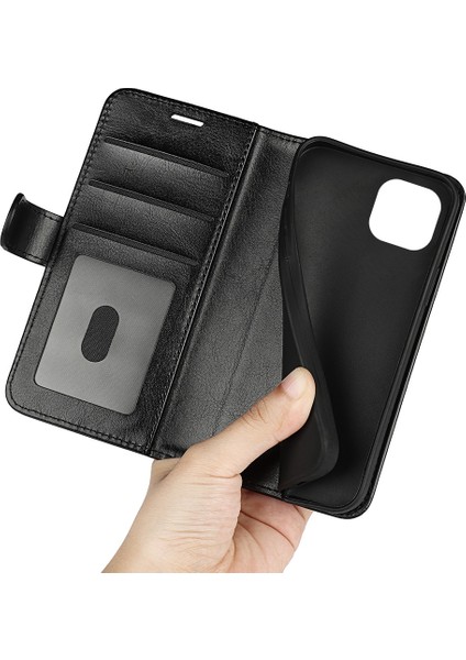 Iphone 14 Için 6.7 Inç Çılgın At Dokusu Flip Folio Telefon Kılıfı Pu Deri+Tpu Cüzdan Stand Manyetik Kapak Black (Yurt Dışından)