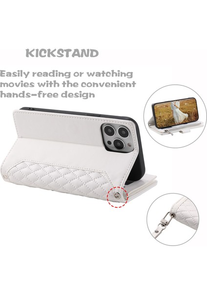 Rhombus Grid Dokulu Pu Deri Telefon Kılıfı Iphone 14 Için Plus 6.7 Inç Fermuar Cep Stand Cüzdan Kapağı Strap-White (Yurt Dışından) indirimleri
