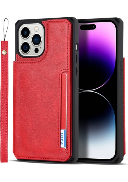 Iphone 14 Pro Max Için Çoklu Kart Yuvası Kickstand Tasarım Anti-Çizgi Pu Deri+Tpu Telefon Kılıfı Manyetik Snap Düğmesi Telefon Kapağı Kabuk-Kırmızı (Yurt Dışından)