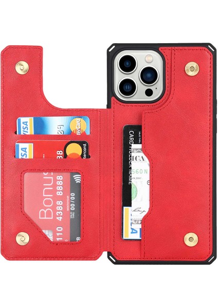 Iphone 14 Pro Max Için Çoklu Kart Yuvası Kickstand Tasarım Anti-Çizgi Pu Deri+Tpu Telefon Kılıfı Manyetik Snap Düğmesi Telefon Kapağı Kabuk-Kırmızı (Yurt Dışından) fiyatları