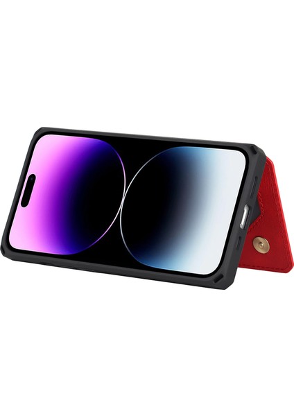 Iphone 14 Pro Max Için Çoklu Kart Yuvası Kickstand Tasarım Anti-Çizgi Pu Deri+Tpu Telefon Kılıfı Manyetik Snap Düğmesi Telefon Kapağı Kabuk-Kırmızı (Yurt Dışından) modelleri