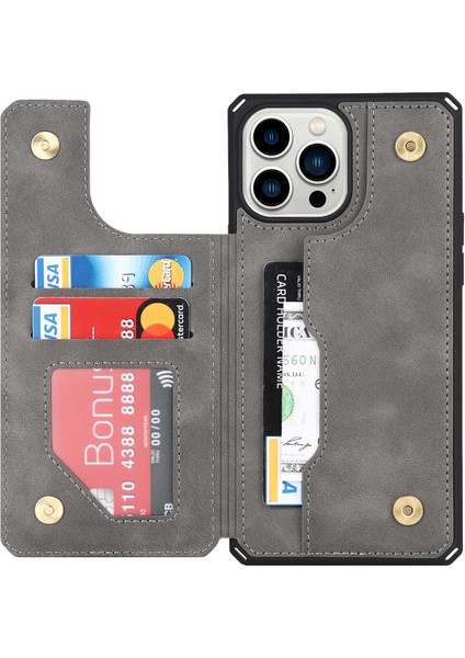 Iphone 14 Pro Max Için Çoklu Kart Yuvaları Kickstand Tasarım Anti-Çizgi Pu Deri+Tpu Telefon Kılıfı Manyetik Snap Düğmesi Telefon Kapağı Kabuk Grey (Yurt Dışından) fiyatları