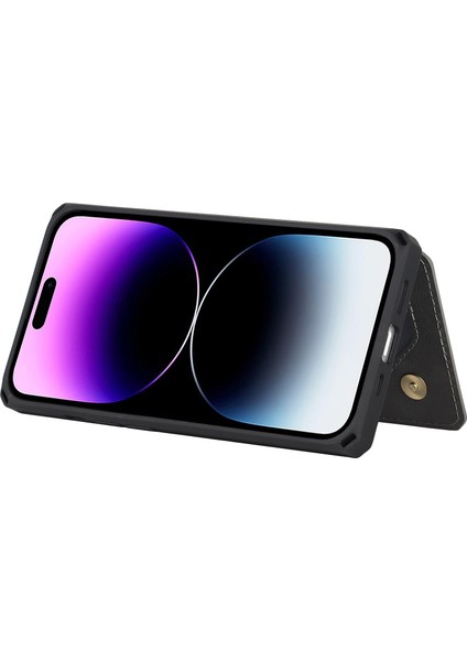 Iphone 14 Pro Max Için Çoklu Kart Yuvaları Kickstand Tasarım Anti-Çizgi Pu Deri+Tpu Telefon Kılıfı Manyetik Snap Düğmesi Telefon Kapağı Kabuk Grey (Yurt Dışından) modelleri