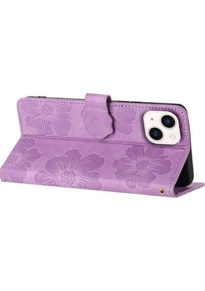 Iphone 14 Için Pu Deri Deri Telefon Kabuğu Cüzdan Kapağı Baskılı Çiçek Deseni Flip Stand Case-Purple (Yurt Dışından) indirimleri