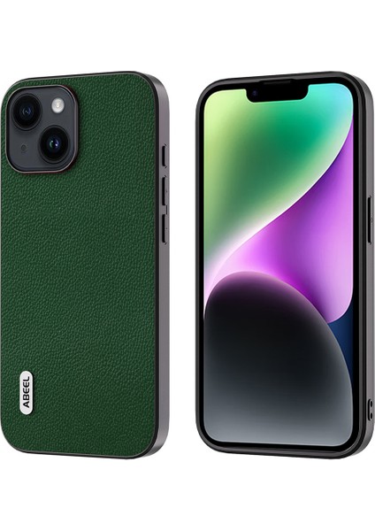 Iphone 14 Için Litchi Doku Arka Kapak Cowhide Deri+Pc+Tpu Kabuk Telefon Kılıf Yeşil (Yurt Dışından)