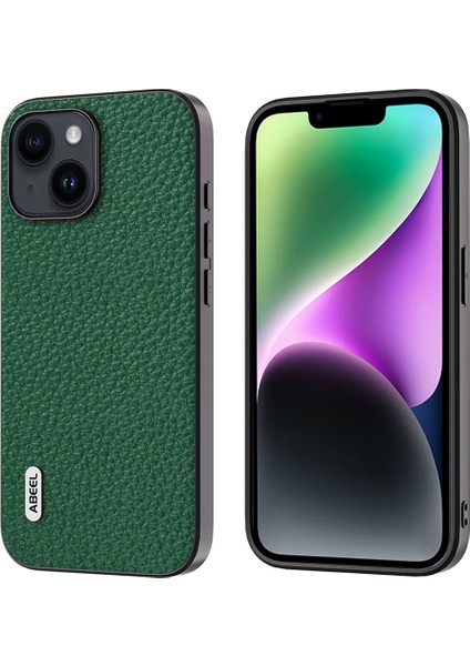 Iphone 14 Plus Cowhide Deri Kaplamalı Pc+Tpu Telefon Kılıfı Litchi Doku Şok Geçirmez Kapak Yahudi (Yurt Dışından)