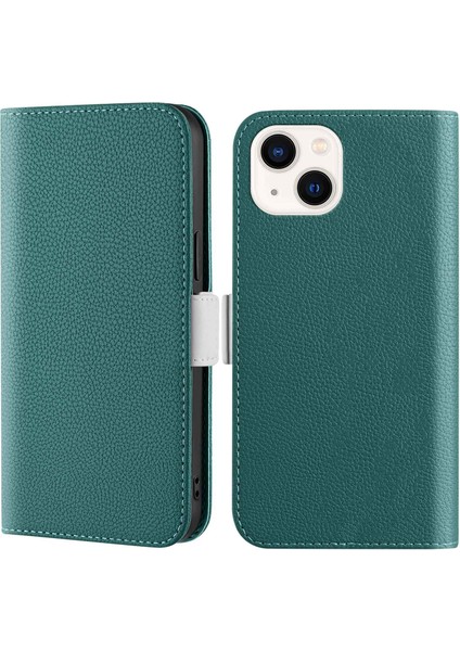Iphone 14 Için Telefon Kılıfı Plus 6.7 Inç Litchi Doku Fingerprint Anti-Fingerprint Candy Deri Anti Drop Manyetik Stand Kabuğu Cüzdan-Yeşil (Yurt Dışından)