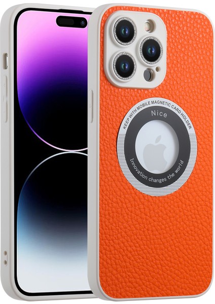 Forestl Digital Iphone 14 Pro Max Telefon Kılıfı Için Magsafe Deri Kaplamalı Tpu Kapağı Glitter Cam Lens Koruyucu-Orange ile Uyumlu (Yurt Dışından)