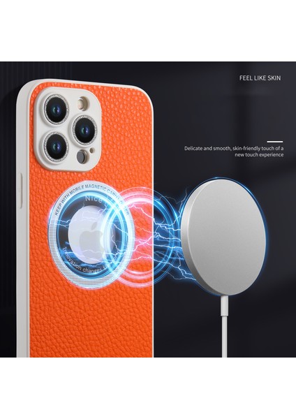 Forestl Digital Iphone 14 Pro Max Telefon Kılıfı Için Magsafe Deri Kaplamalı Tpu Kapağı Glitter Cam Lens Koruyucu-Orange ile Uyumlu (Yurt Dışından)