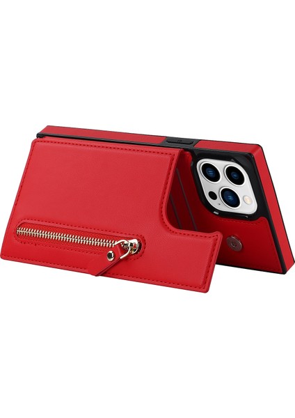 Iphone 14 Pro Max Için Cüzdan Telefon Kılıfı Fermuarlı Pouch/omuz Askılı Kırmızılı Tpu Pu Deri Koruyucu Kapak (Yurt Dışından)