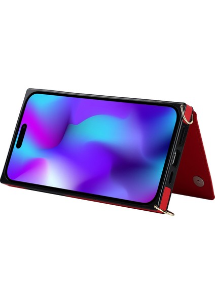 Iphone 14 Pro Max Için Cüzdan Telefon Kılıfı Fermuarlı Pouch/omuz Askılı Kırmızılı Tpu Pu Deri Koruyucu Kapak (Yurt Dışından)