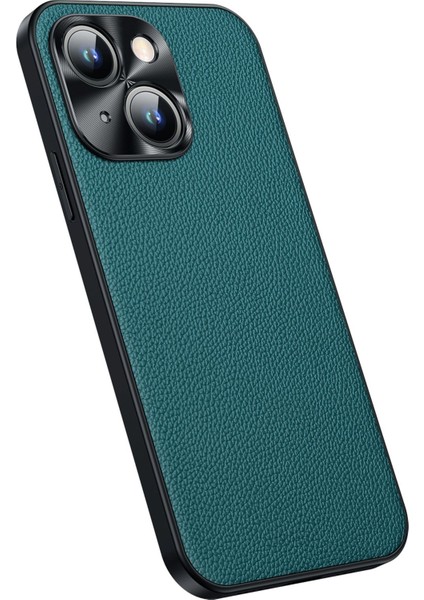 Iphone 14 Için Cowhide Deri Şok Geçirmez Kılıf Plus Anti-Fall Telefon Kılıfı Litchi Doku Tpu Metal Kamera Çerçeve-Insani ile Arka Kapak (Yurt Dışından)