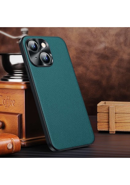Iphone 14 Için Cowhide Deri Şok Geçirmez Kılıf Plus Anti-Fall Telefon Kılıfı Litchi Doku Tpu Metal Kamera Çerçeve-Insani ile Arka Kapak (Yurt Dışından)