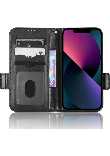 Iphone 14 Için Plus Dayanıklı Üçgen Desen Baskılı Kasa Cüzdan Tasarım Kitap Stili Pu Deri Telefon Kapağı Strap-Black (Yurt Dışından)