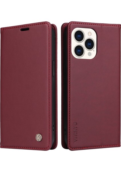 Iphone 14 Pro Max Için 6.7 Inç Pu Deri Deri Flip Cüzdan Kılıfı Güçlü Manyetik Otomatik Absorbed Stand Telefon Kapak Kırmızısı (Yurt Dışından)