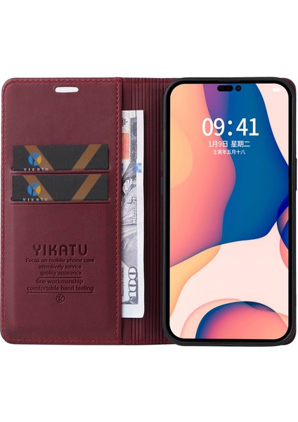 Iphone 14 Pro Max Için 6.7 Inç Pu Deri Deri Flip Cüzdan Kılıfı Güçlü Manyetik Otomatik Absorbed Stand Telefon Kapak Kırmızısı (Yurt Dışından) indirimleri