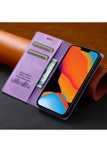 Iphone 14 Pro Max Için 6.7 Inç Anti-Güz Pu Deri Cüzdan Kılıfı Magnetic Oto-Emilen Telefon Örtüsü Stand-Morple ile (Yurt Dışından) indirimleri