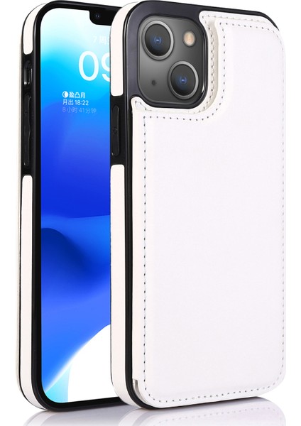 Iphone 14 Için Pu Deri Kaplamalı Tpu Telefon Kılıfı Çılgın At Doku Kartı Tutucu Kickstand Cover-White (Yurt Dışından)