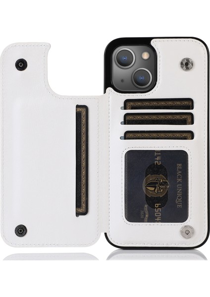 Iphone 14 Için Pu Deri Kaplamalı Tpu Telefon Kılıfı Çılgın At Doku Kartı Tutucu Kickstand Cover-White (Yurt Dışından) modelleri