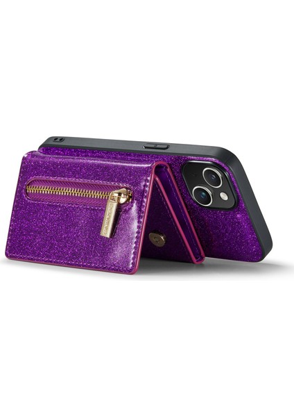 Iphone 14 Için Plus 2'si Bir Arada Çıkarılabilir Telefon Kılıfı Cüzdan Kickstand-Dark Purple ile Işıltılı Manyetik Cep Telefonu Kapağı (Yurt Dışından) modelleri