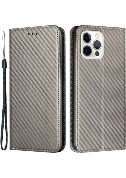 Iphone 14 Pro Max Için 6.7 Inç Iyi Korunmuş Karbon Fiber Doku Pu Deri Kasa Otomatik Manyetik Kapalı Kapak Standı Cüzdan Kapağı-Gri (Yurt Dışından)